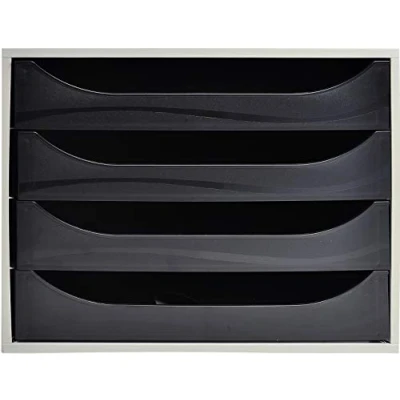 Imagen de Exacompta Ref 2286014D Juego de cajones EcoBox 248 x 284 234 mm, 4 cajones, apto para documentos A4+, apilable, función parada seguridad Negro