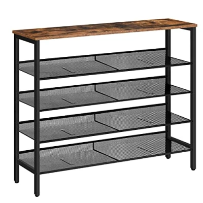 Imagen de HOOBRO Zapatero de 5 Niveles, Estante Zapatero, Estantería para Zapatos, Plano e Inclinable, 100 x 30 85 cm, Organizador 16 20 Pares, Entrada, Marrón Rústico y Negro EBF101XJ01