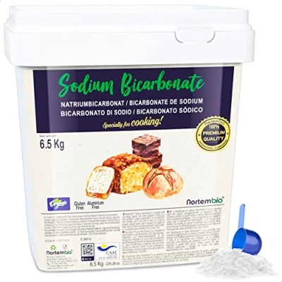 Imagen de Nortembio Bicarbonato de Sodio Alimenticio 6,5 Kg. Ecológico para Cocina y Repostería. Sódico Sin Aluminio Lavar Frutas Verduras. E Book con Recetas Incluido.