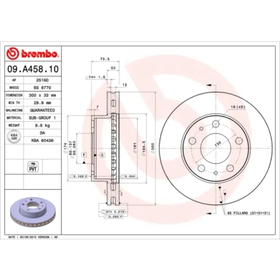 Imagen de BREMBO 09.A458.10 Disco de freno 300 32 5 ventilación interna FIAT: Ducato III Furgón, Camión plataforma / Chasis, Bus