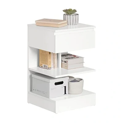 Imagen de SoBuy Mesita de Noche con 1 Cajón y 2 Estantes Consola Mesa Auxiliar para Salón Comedor Blanco 39 x 65 cm FBT49 W ES