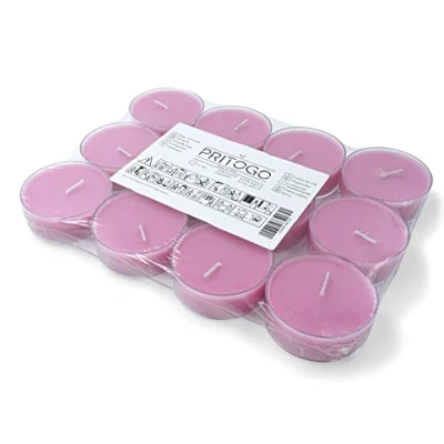 Imagen de Pritogo velas aromáticas maxi (12 unidades, color rosa rosa), funda de plástico, 4 horas combustión, té XXL, diámetro 5,8 x 2,3 cm