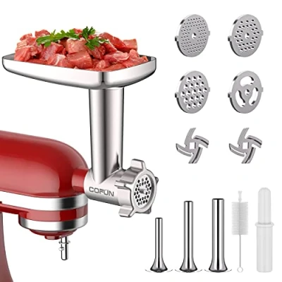 Imagen de COFUN Accesorios Picadora de Carne para Kitchen Aid Robots Cocina, Accesorio con 4 Platos Moler y 3 Tubos Relleno Salchichas