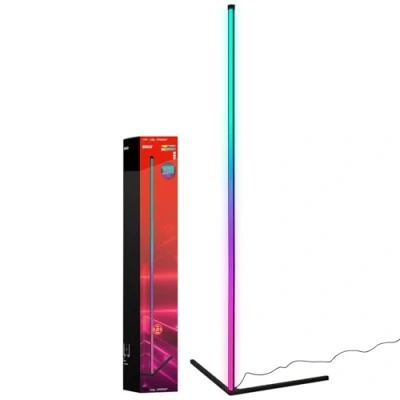 Imagen de BRILONER Lámpara de pie LED RGBIC con mando a distancia, iluminación ambiental sensor música, barra luces regulable, luz multicolor, negro, 1,4M altura