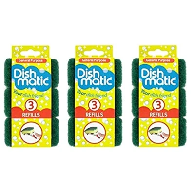 Imagen de Esponjas Dishmatic de repuesto color verde muy resistentes, 9 unidades