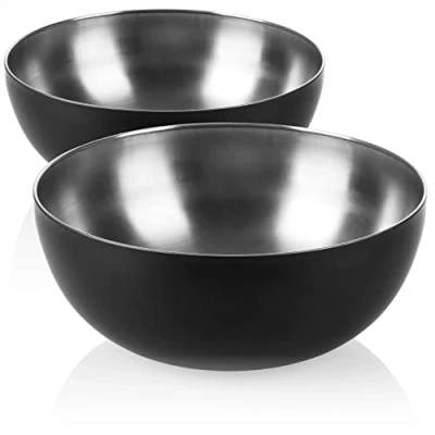 Imagen de com four® 2x Ensaladera de Acero Inoxidable Tazones para Ensaladas, Bocadillos Cuencos Mezclar y Servir Tazón con Revestimiento Exterior (2 piezas Ø 24cm negro)
