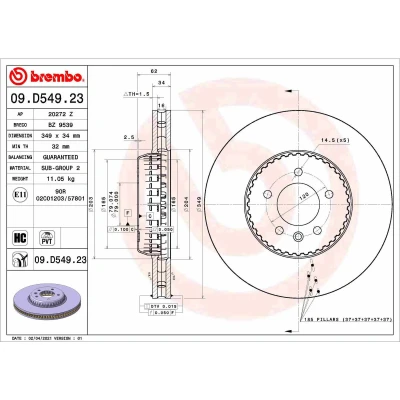 Imagen de BREMBO 09.D549.23 disco de freno 349 34 5 dos piezas, ventilación interna revestido altamente carbonizado