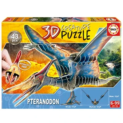 Imagen de Educa Puzzle 3D Pteranodon. Creature Puzzle, Monta tu Propio Dinosaurio y cuélgalo del Techo, 43 Piezas de cartón Grueso Reciclado, Imágenes fotorrealistas, A Partir 5 años (19689)