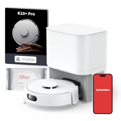 Imagen de SwitchBot K10+ Pro Mini Aspirador Robot con Autovaciado para 90 Días Sin Manos, Super Silenciosa Alta Potencia de Succión, Anti Enredos Cabello, Compatible Alexa/Siri, WiFi 2.4GHz