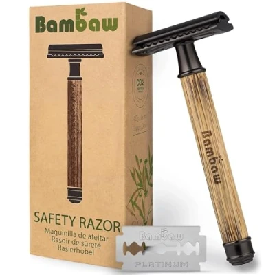 Imagen de Bambaw Maquinilla de Afeitar Clásica con Cuchilla Doble Filo, Compatible Todas las Hojas Afeitar, Afeitado Manual, Single Blade Razor Mango Bambú