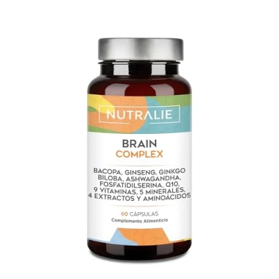 Imagen de Nootropico Potente Natural Memoria Concentración Energía Agilidad Mental Ginkgo Biloba, Bacopa Monnieri, Colina, L Tirosina, Ginseng + Vitaminas Brain Complex 60 Cápsulas Nutralie