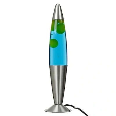 Imagen de lámpara de lava azul amarillo, plata, lava, ambiente, sala estar, 42 cm altura, G9, bombilla incluida, relajante, calmante, moderna JENNY