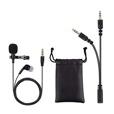 Imagen de ANCLLO Lavalier Micrófono de solapa 3,5 mm Profesional Omnidireccional Condensador con Adaptador Jack Auriculares para Podcast/Grabación Entrevista/Videoconferencia/Movil