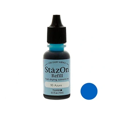 Imagen de Tsukineko Tinta STAZON para vidrio y plástico color azul celeste recarga 15ml. Bote cánula