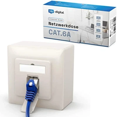 Imagen de hb digital 1 enchufe de red CAT 6a para CAT.8 CAT.7 CAT.6A CAT.6 CAT.5 cable instalación con puerto RJ45 Envase datos universal EIA/TIA 568A &amp;B 8P8C Gigabit Ethernet RAL9010 blanco