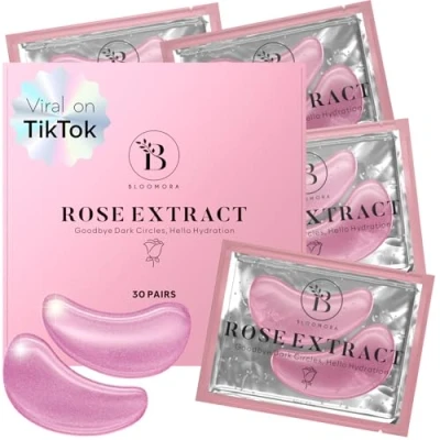 Imagen de BLOOMORA Parches Ojos Extracto de Rosa (30 Pares) Eye Patches Con Niacinamida y Ácido Hialurónico Mask Ojeras Bolsas Eliminar