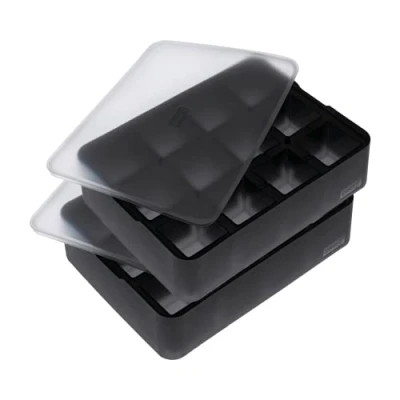 Imagen de Lurch 5240710 Ice Former Cubes Juego de 2 moldes para cubitos hielo (100% silicona sin BPA, con tapa 12 (4 cm), color negro