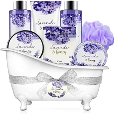 Imagen de Set de Regalo Baño, Body &amp; Earth Cestas Mujer Originales 8 Piezas con Aroma Perfume Miel Incluye Baño Burbujas, Gel Ducha, Sal y Más Caja Spa para Cumpleaños Navidad