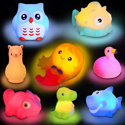 Imagen de Juegutes Animal de Baño con Luz Juguete Bañera sin Agujeros 8pcs Dinosauro Sirena Tiburón Flamingo Juego Ducha Educativos Regalo para Niños