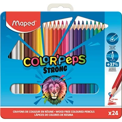 Imagen de Maped Pinturas de Madera Lápices Colores Strong 24 con Presentación en Caja Metálica Diseño Lúdico Mina Resistente Dimensiones Compactas