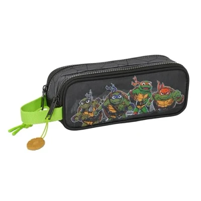Imagen de Safta Tortugas Ninja Portatodo Doble Niño, Estuche Infantil, Ideal para Niños en Edad Escolar, Cómodo y Versátil, Calidad Resistencia, 21x6x8 cm, Color Gris/Negro