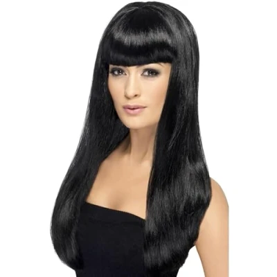 Imagen de Smiffys Peluca Babelicious, negra, larga, recta con flequillo