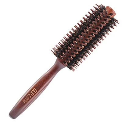 Imagen de cepillo de pelo redondo madera con cerdas jabalí natural, antiestático para peinar, secar, rizar, añadir volumen cabello y brillo