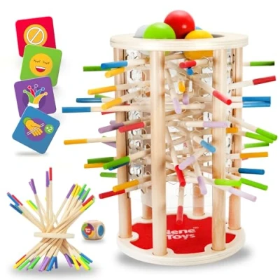 Imagen de Nene Toys BALLFALL, Juego Montessori 4 en 1 con Palitos Coloridos, Dados &amp; Cartas para Niños 3+ Años, de Torre Madera Niñas 3 9, Familiar Educativo Desarrollo Cognitivo