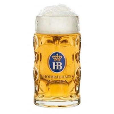 Imagen de Hofbräuhaus Jarra de cerveza cristal con el logotipo original HB München, 0,5 l, para una sed moderada, disponible en formato medio litro, 1000062