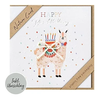 Imagen de BSB Tarjeta de cumpleaños hecha a mano con diseño lama (15,5 x 15,5 cm)