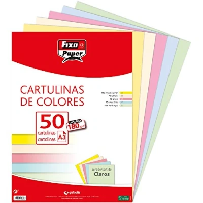 Imagen de Fixo Paper 00001793 Paquete de cartulinas colores A3 Surtido claros, 50 unidades, 180g