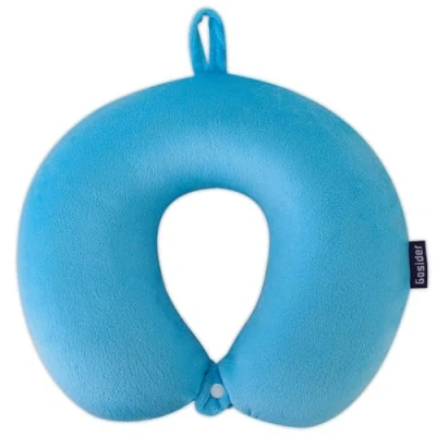 Imagen de Almohada de viaje cómoda en forma U espuma viscoelástica para aviones, soporte cuello y cabeza almohadas portátil trenes, automóviles autónomos, azul lago