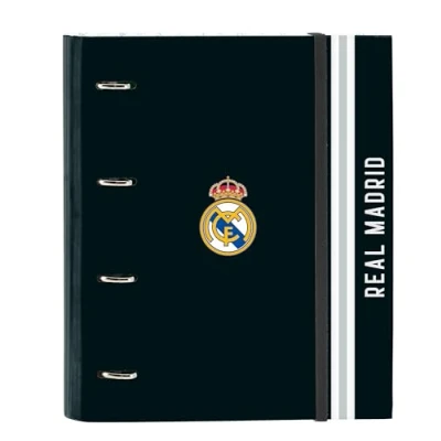 Imagen de REAL MADRID 1ª EQUIPACIÓN 24/25 Carpeta 4 Anillas de 35 cm con 100 Hojas A4, Ideal para Niños Diferentes Edades, Cómoda y Versátil, Calidad Resistencia, 27x3.5x32 cm, Color Blanco/gris