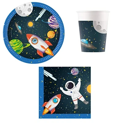 Imagen de Procos DY10273856 Rocket Space Party Set Pequeño, platos, servilletas y tazas, decoración de mesa, cumpleaños