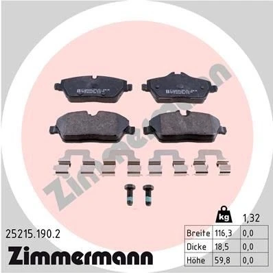 Imagen de ZIMMERMANN 25215.190.2 Juego de pastillas freno preparado para indicador desgaste con tornillos Foto correspondiente a la entrega, muelle