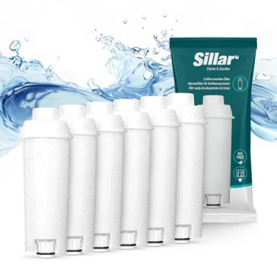 Imagen de Sillar 6x Filtro de Agua para Cafetera Delonghi DLSC002, SER3017 &amp; 5513292811 Compatible con las series ECAM, ESAM, ETAM Cartuchosde Carbón Activado Se adapta a Dinamica, PimaDonna