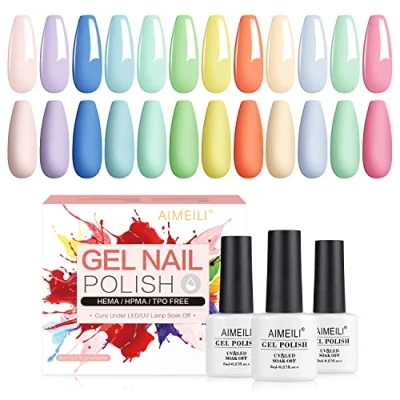 Imagen de AIMEILI Pastel Esmaltes Semipermanentes para Uñas Verano en Gel UV LED, Kit de LED Pintauñas Soak Off 12 Colores 8ml Set 9