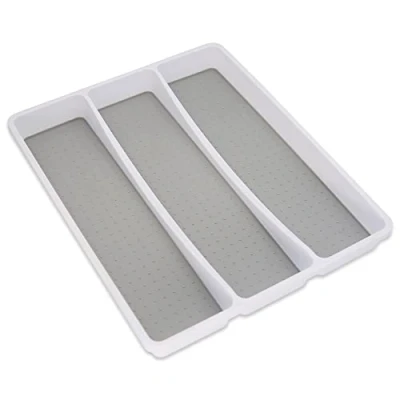 Imagen de Addis Bandeja organizadora de cubiertos con 3 compartimentos tacto suave, color blanco y gris, secciones