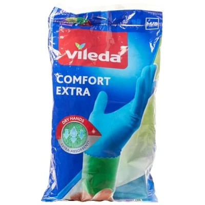 Imagen de Vileda Comfort and Care Guantes de goma con loción manzanilla (talla M, 1 par)
