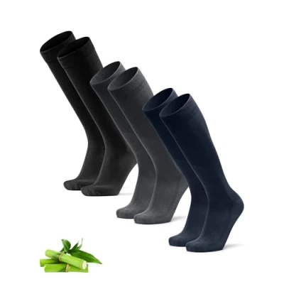 Imagen de DANISH ENDURANCE Pack de 3 Calcetines Bambú Altos, Hasta la Rodilla, Clásicos, Suaves y Transpirables, Multicolor (1x Azul Oscuro, 1x Gris, Negro), 39 42