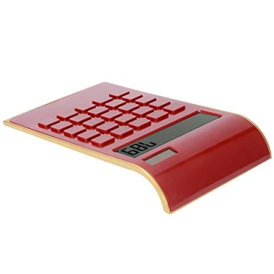 Imagen de lyrlody Calculadora, 10 Dígitos Calculadora de Botones Grandes Solar Escritorio con Pantalla LCD Grande Botón Sensible para Negocios en Casa, Oficina(Rojo)