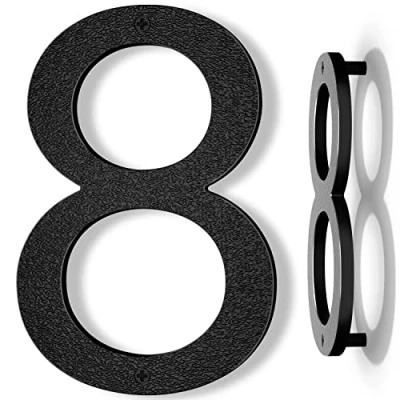 Imagen de Yafimea Número de casa exterior 20 cm negro, grande para pared o valla con diseño moderno y efecto flotante 3D, plástico ABS resistente al clima (8)