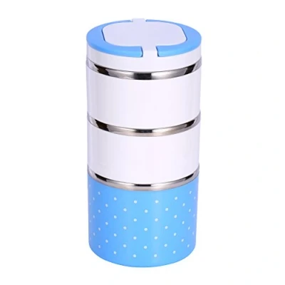 Imagen de 3 Capas 1200ml Fiambrera De Aislamiento Azul, Termo TéRmica Con Acero Inoxidable Contenedor Alimentos Caliente