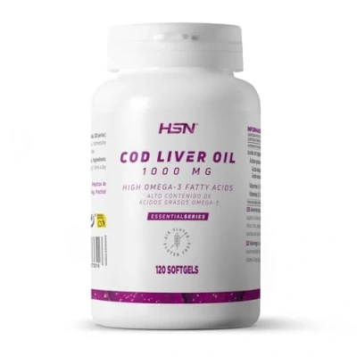Imagen de HSN Aceite de Hígado Bacalao 120 Perlas 2000mg por Dosis Diaria con Omega 3: 17% EPA + DHA Cod Liver Oil Vitamina A y D No GMO, Sin Gluten ni Lactosa