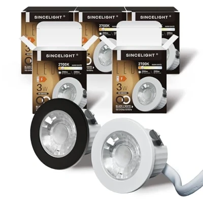 Imagen de SINCELIGHT MINI Focos LED de Techo, Empotrable, Pequeño downlight Para orificios 35 40mm, Techo/Armario/Vitrina, IP65 Impermeable, Blanco Cálido 2700K, con anillos Blancos/Negros, Pack 5