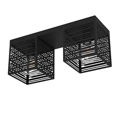 Imagen de Eglo lámpara de techo Piedritas, luminaria rectangular acero en negro, iluminador para sala metal al ras, luz con casquillo E27, 52 x 18 cm