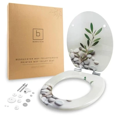Imagen de Benkstein® Tapa de inodoro con descenso suave, color gris antibacteriano, liberación rápida para facilitar la limpieza, fácil montaje, termoendurecible, extraíble, soporta hasta 150 kg