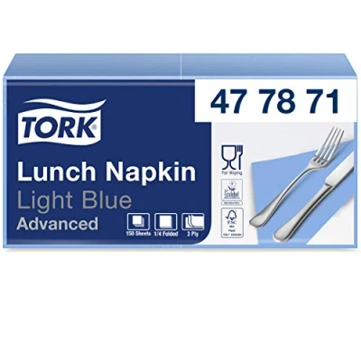 Imagen de Tork 477871 Lunch Soft/Servilletas suaves para almuerzo /10 paquetes x 150 unidades (1500 unidades)/ Pliegue 1/4 / color celeste 3 capas 33 32,6 cm/Advanced