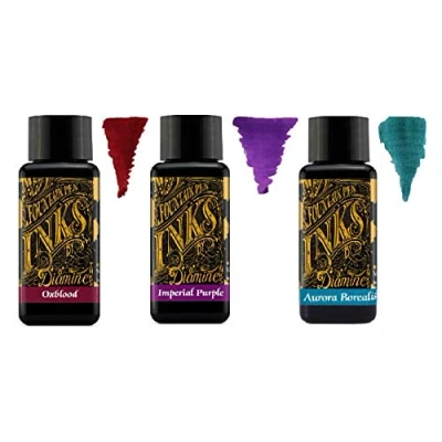 Imagen de Diamine Tinta de Pluma Estilográfica 30ml 3 x Botellas Oxblood &amp; Imperial Purple Aurora Borealis