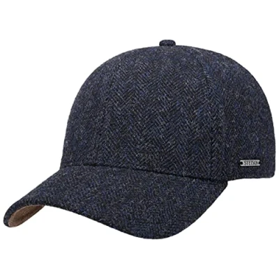 Imagen de Stetson Gorra de Lana Plano, Hombre béisbol con el Dorso la Visera Cuero Caballero diseño en Espiga Forro algodón otoño/Invierno Negro Azul XL (60 61 cm)